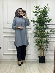 AZZE BUTİK - 5410 SERAP KOLYELİ TAKIM K25 GRİ
