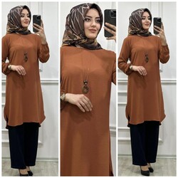 AZZE BUTİK - 5410 SERAP KOLYELİ TAKIM K25 KIREMIT