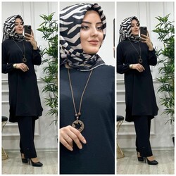 AZZE BUTİK - 5410 SERAP KOLYELİ TAKIM K25 SİYAH