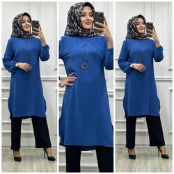 AZZE BUTİK - 5410 SERAP KOLYELİ TAKIM K75 INDIGO