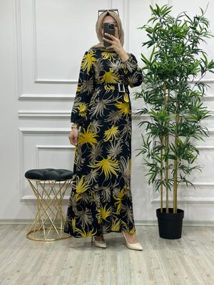 6180 YAPRAK ELBİSE K65 SARI