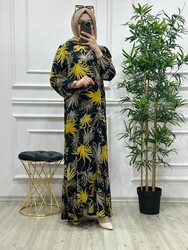 6180 YAPRAK ELBİSE K65 SARI - Thumbnail
