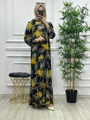 6180 YAPRAK ELBİSE K65 SARI