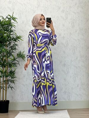 6300 BAHAR ELBİSE K60 DALGALI MOR
