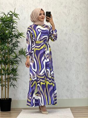 6300 BAHAR ELBİSE K60 DALGALI MOR