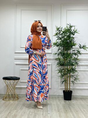 6300 BAHAR ELBİSE K60 TURUNCU BEYAZ