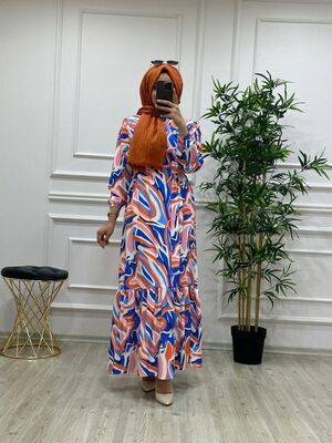 6300 BAHAR ELBİSE K60 TURUNCU BEYAZ