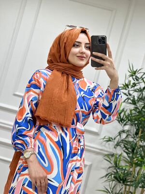 6300 BAHAR ELBİSE K60 TURUNCU BEYAZ