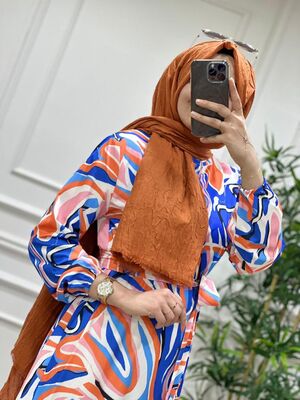 6300 BAHAR ELBİSE K60 TURUNCU BEYAZ