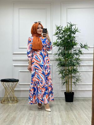 6300 BAHAR ELBİSE K60 TURUNCU BEYAZ