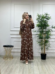 AZZE BUTİK - 6310 ASYA ELBİSE K40 KAHVE