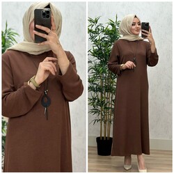 AZZE BUTİK - 6340 DAMLA ELBİSE K75 KAHVE