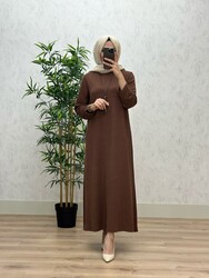 6340 DAMLA ELBİSE K75 KAHVE - Thumbnail
