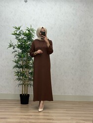 6340 DAMLA ELBİSE K75 KAHVE - Thumbnail