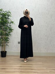 6340 DAMLA ELBİSE K75 SİYAH - Thumbnail