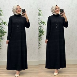 6340 DAMLA ELBİSE K75 SİYAH - Thumbnail