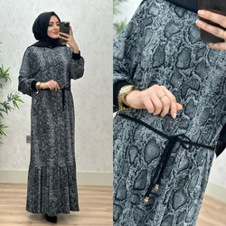 AZZE BUTİK - 6380 GÜLŞEN ELBİSE K80 GRİ