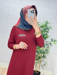 6450 KELEBEK ELBİSE K70 BORDO - Thumbnail