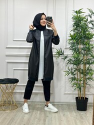 7002 SIYAH DERİ CEKET K100 - Thumbnail