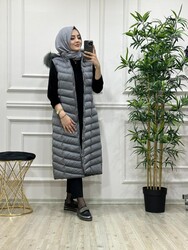 AZZE BUTİK - 7130 YELEK UZUN K50 GRİ