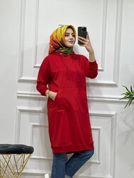 AZZE BUTİK - 8210 KANGURU TUNIK K30 KIRMIZI