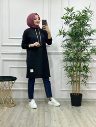 8250 DEGAJE YAKA TUNİK K40 SİYAH - Thumbnail